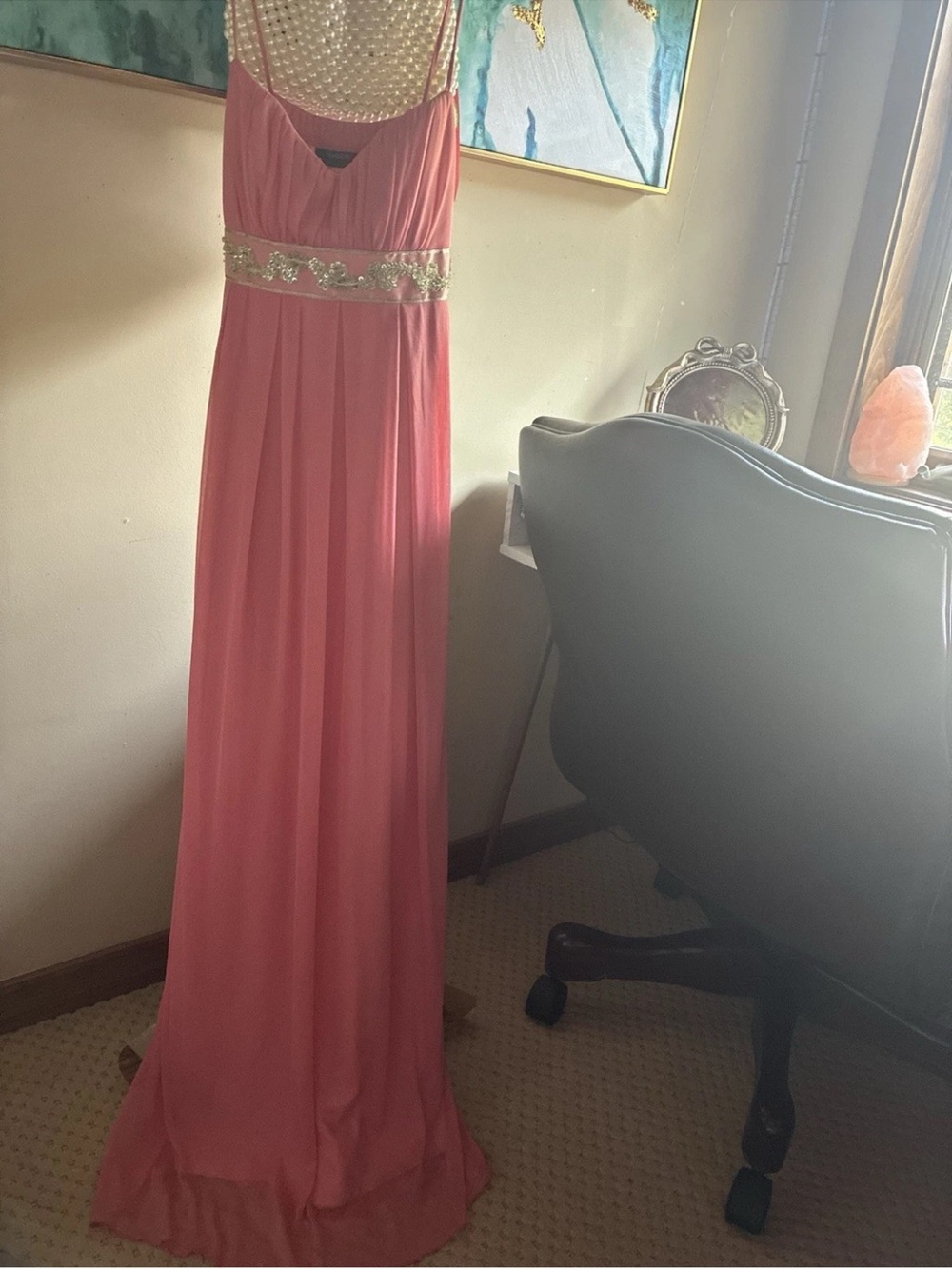 Teeze Me Long Pink Beaded Waistband Maxi Dress